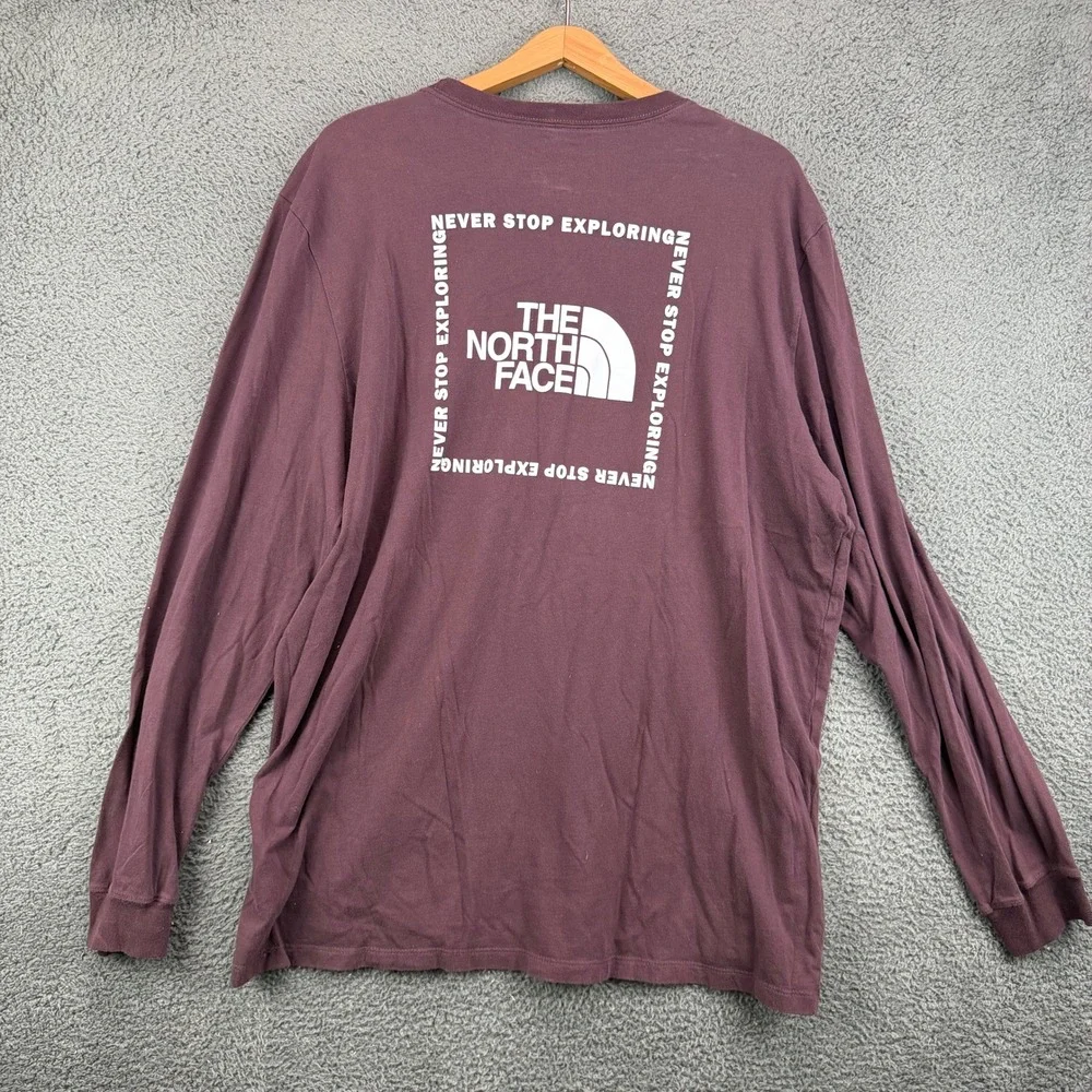 The North Face Mens XXL Long Sleeve Graphic‎ T-Shirt Burgundy Maroon Cotton